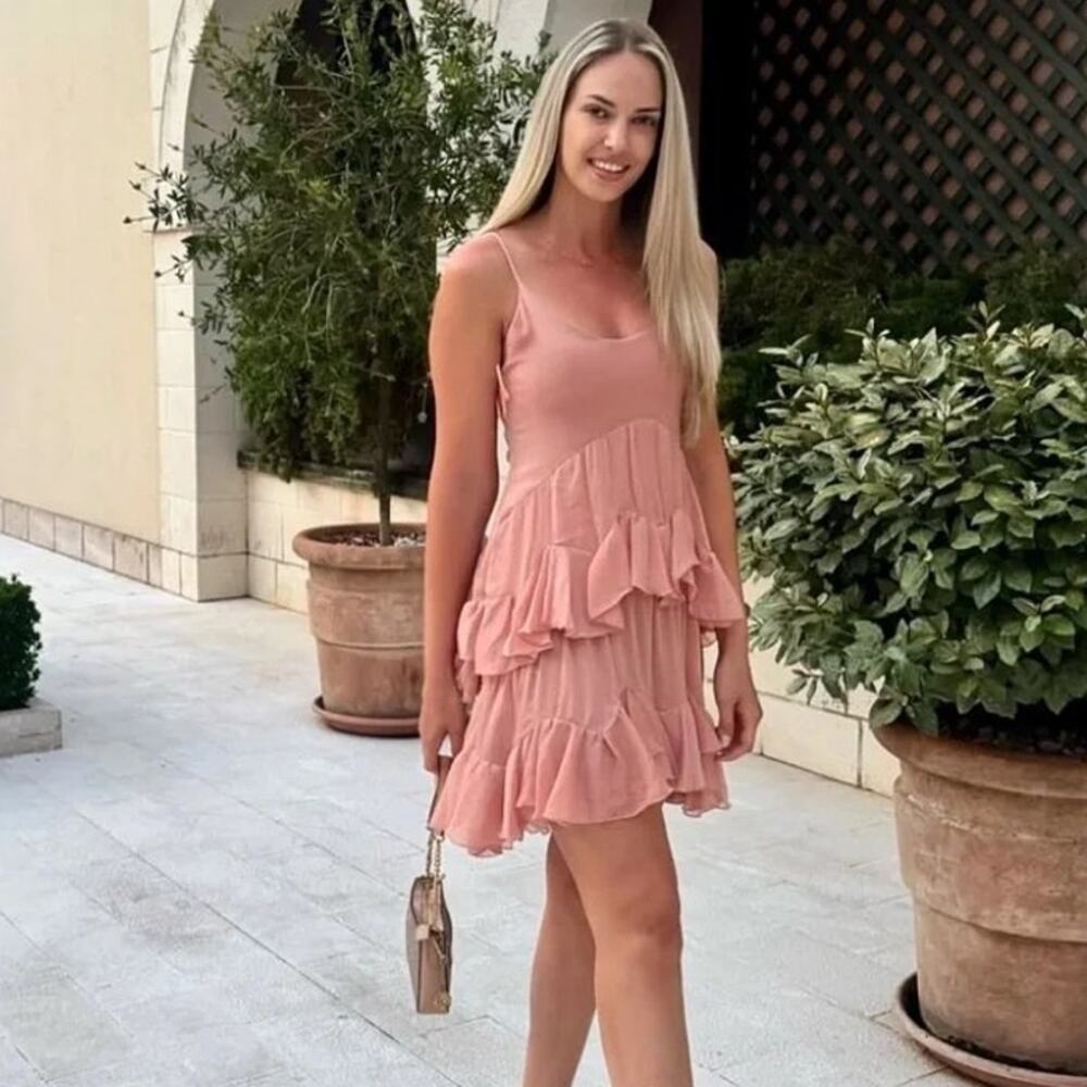 Zara Collection Short Ruffled Dress in Salmon Size XS Blogger Fave High Low - Picture 9 of 13